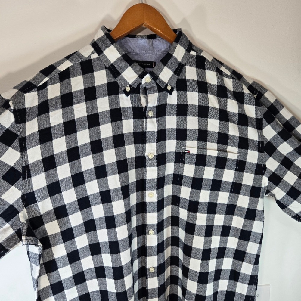 Tommy Hilfiger Mens Buffalo Check Button Down Shirt Black White XXL XM06385 100